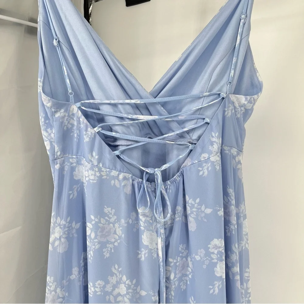 Lulus NEW In Love Forever Maxi Dress Size XL Floral Lace Up Back Ruffle Tiered - Picture 8 of 12